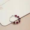 Anillo hecho a mano con cuentas de granate natural, cuentas de plata pura 925, cristal de fresa, anillo elástico, anillo fino todo-partido