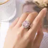 Conjunto Conjunto de Três Peças Retangular Pingente de Zircônia Rosa Moda Simples Tourmalina em Pó Aberto Ajustável Anel Feminino