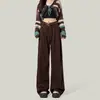 Jeans de Pierna Ancha Color Marrón Maillard Vintage para Mujer Otoño 2023 Nuevos de Cintura Alta Sueltos Rectos Aspecto Delgado Pantalones Mop