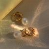Pendientes de Perlas con Elemento de Círculos Entrelazados Estilo G Retro Literario de Lujo Perlas de Agua Dulce Cultivadas Naturalmente G8-6