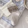 Calcetines de Lana Fair Isle Vintage para Mujer, Otoño e Invierno Engrosados Colorido Bloque de Color Lazo Estilo Japonés Calcetines Melad Holgados