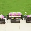 Juego de Sofá y Mesa de Centro de Mimbre Pe para Exterior para Villa, Muebles de Silla de Mimbre para Patio Exterior, Estilo Simple Moderno de Ocio para Balcón
