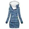[Procesamiento Personalizado] Gabardina Gruesa de Invierno con Capucha Estilo Europeo y Americano, Impresión Digital 3D para Mujer, Longitud Media