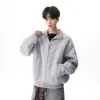 Jaqueta Suéter Pesada com Gola Alta para Homens, Marca Tendência de Primavera, Casual Solta Cleanfit, Estilo Preguiçoso, Jaqueta Cardigan Cinza