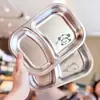 Prato de Jantar Infantil de Aço Inoxidável de Grau Alimentício, Prato Duplo de Aço Inoxidável para Bebês de Jardim de Infância e Uso Doméstico, Lancheira Multicompartimento Anti-Queda
