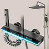 Cabezal de ducha presurizado de agua caliente y fría de 4 funciones con pantalla digital y luz ambiental, color gris plomo de fábrica transfronterizo, para baño del hogar, venta al por mayor