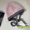 Chapéu de Inverno Novo Estilo Coreano com Proteção para Orelhas Peluda, Chapéu para Cabeça Grande, Chapéu de Lã Tricotado Quente e Versátil com Cadarço