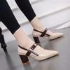 Jinbukang Outwear Toe Sandálias Femininas Primavera e Verão Novos Sapatos de Camada Única Sapatos Femininos de Salto Grosso Pontudo