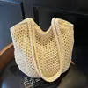 Bolso Cubo Calado Estilo Nuevo Verano 2026, Bolso de Hombro Tejido de Algodón, Bolso de Mano de Gran Capacidad, Bolso de Playa Moderno para Mujer