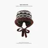 Gorro de Punto Grueso Cálido Estilo Fair Isle para Mujer de Invierno con Forro de Polar, Orejeras de Lana para Cabeza Grande, Gorro Lei Feng