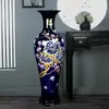 Jingdezhen Cerámica Roja y Amarilla Atrae la Fortuna Florero Grande de Pie Estilo Chino Decoración de Sala de Estar Adornos de Oficina Extra Grande