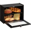 Panera de madera estilo campo americano para pan negro, snacks, doble capa, con ventana transparente