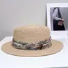 Sombrero de ala plana de moda para mujer con cinta de flor de anacardo y rafia, sombrero de playa para protección solar de verano en la costa, sombrero de paja para sombra de vacaciones