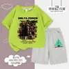 Conjunto Deportivo de Dos Piezas de Manga Corta con Estampado de Lobo Rojo y Mariposa Delta para Niños, Transpirable para el Verano, Ropa Infantil
