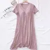 Camisón de verano para mujer, manga corta, fino, color liso, con almohadilla en el pecho, cuello en V, prenda exterior, ropa para el hogar, venta al por mayor transfronteriza