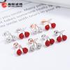 Pendientes de tuerca con forma de cereza en plata de ley 925 para mujer, recién llegados en verano de 2022, con cuentas Shambhala, con forma de hueso para las orejas, joyería ligera de lujo con temperamento.