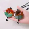 Cadena para Suéter de Ágata de Colores, Hebilla de Paz de Ágata Roja, Collar de Círculos Concentricos, Colgante de Moda con Hebilla Excéntrica