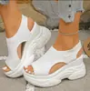 Zapatos de Punto Peep-Toe de Verano de Moda, Tacones de Plataforma Estilo Hada, Sandalias Deportivas de Cuña Fly-Knit de Suela Gruesa para Mujer