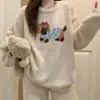 Múltiples Estilos Pijama de Felpa de Medio Pelo 140g para Mujer Invierno Cálido Casual Lindo Dibujos Animados Cuello Redondo Suave Esponjoso Conjunto