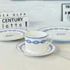 Série Corrente de Ferro Azul Aijia Estilo Europeu Conjunto de Talheres de Quatro Peças Xícara e Pires de Café em Porcelana Óssea Prato de Jantar Ocidental Simples Retrô