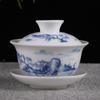 Tigela com Tampa Sancai de Porcelana Branca Porcelana Azul e Branca Cerâmica Tigela com Tampa Kung Fu Jogo de Chá Xícara de Chá Tigela Celadon Pote de Captura Manual Tigela de Chá Atacado