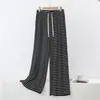 Pantalones de pijama rectos a rayas de modal, modelo nuevo de primavera y verano para mujer, holgados, talla grande, cintura alta, con bolsillos, casual, pierna ancha