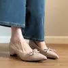 Sapatos de Salto Baixo Bico Fino para Primavera e Outono Novos Saltos Altos Bonitos Femininos Super Fashionáveis 2026 Retro Francês para o Trabalho Slip-Ons