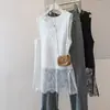 Camisa de Encaje Bordada Estilo Coreano Nueva para Mujer Talla Grande, Top sin Mangas Suelto de Manga Corta, Ropa Interior de Longitud Media