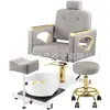 Cadeira de Barbeiro de Luxo Leve, Cadeira de Banho de Pés de Ponta, Cadeira de Pedicure Removível, Cadeira de Pedicure Giratória com Banco para Técnico, Cadeira Elevatória