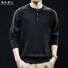 Suéter de Punto Casual para Hombre Otoño 2026 con Cuello Henley, Botones, Base de Seda, Algodón y Lana
