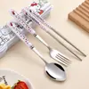 Shanshanqiang 304 Talheres Fofos de Desenho Animado, Garfo e Colher Conjunto de Quatro Peças de Aço Inoxidável Talheres Portáteis de Viagem para Trabalhadores de Escritório