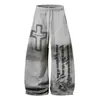 Pantalones de chándal Retro de Calle Americanos con Letras Pierna Ancha para Hombres y Mujeres Holgados con Caída Pantalones con Capucha Casual para Bailar