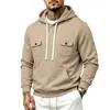 Comércio Exterior Transfronteiriço Outono e Inverno Pesado Masculino Forrado com Fleece Esportes ao Ar Livre Bolso Solto Roupa de Trabalho Cor Sólida Moletom com Capuz Atacado