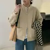 Cárdigan casual de doble cremallera para mujer, estilo coreano, para primavera y otoño, con diseño único, color liso, tejido holgado