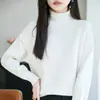 Nuevo suéter de punto grueso 100% algodón puro para otoño e invierno para mujer, suéter cálido de cuello alto, suéter básico simple 100% algodón