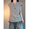 Camiseta sin mangas de rayas para hombre con cuello en V, estilo americano, fresca y elegante, sensación de alta calidad, chaleco sin mangas para gimnasio, deportes, baloncesto