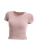 Liquidación de Temporada Primavera/Verano Nuevo Top Deportivo Corto para Mujer con Almohadillas en el Pecho, Ajustado, Sexy, de Corte Ceñido, Manga Corta, Ropa para Hacer Ejercicio