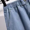 2026 Novo Estilo Shorts Jeans Feminino Azul Claro Cintura Alta Soltos Wide-Leg Hot Pants Tamanho Extra Grande Plus Size