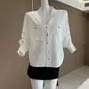 Camisa Jacket Blanca de Manga Larga con Cuello en V de Alta Gama Estilo Coreano Súper Elegante con Protección Solar para Mujer, Nuevo Diseño Top Verano 2026
