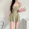 Traje de baño de una pieza personalizado con tirantes para mujer, color liso, corte ajustado, sexy, sin espalda, lindo, traje de baño para aguas termales