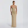 2026 Estilo Europeo Estilo Vacaciones de Verano Moda Temperamento Elegante Cintura Alta Corte Delgado Cuello Halter Tejido Vestido Largo Conjunto Ropa de Playa