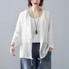 Foto Real de Cardigan Vintage de Algodão e Linho de Comprimento Médio para Mulheres 2026 Verão, Camisa Solta Artística para Ar Condicionado, Roupa Exterior com Proteção Solar