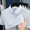 Camisa Polo Masculina de Seda Gelada de Manga Curta, Estilo Fino de Verão de Alta Qualidade, Gola Alta Seamless Prensada Elástica Camisa de Manga Curta