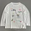Camiseta de Verano de Manga Larga para Mujer, Estilo Casual Lindo, Estampado de Dibujos Animados, Lyocell Tencel, Blanca, Delgada, Protección Solar