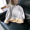 Moletom de Caxemira Outono e Inverno Masculino Veludo Espessado Gola Redonda Casual Versátil Jovem Quente Top Jaqueta Tamanho Grande