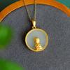 Collar de clavícula redondo marca Buda bebé para mujer chapado en oro incrustado imitación jade Hetian marca segura colgante joyería estilo chino