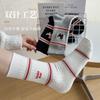 Calcetines de Cachorro Bordados a Rayas Estilo Coreano Otoño e Invierno para Mujer Doble Aguja Algodón Puro Calcetines Medianos Nicho Estilo Extranjero Ropa Exterior Calcetines Apilados