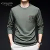 Elegante Camiseta de Manga Larga para Hombre 2024 Primavera y Otoño Nueva Casual de Negocios Cuello Redondo Estampada Tendencia Versátil