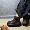 Botas Retrô Femininas de Solado Grosso April Allure Plataforma Feita à Mão Salto Grosso Bico Redondo Botas Boneca Botas Martin Nicho Botas de Algodão
