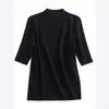 Elegante Versátil Suéter de Cuello Medio Alto Media Manga para Mujer Primavera y Otoño Nuevo Ajustado Camisa de Manga Media Base Superior Otoño